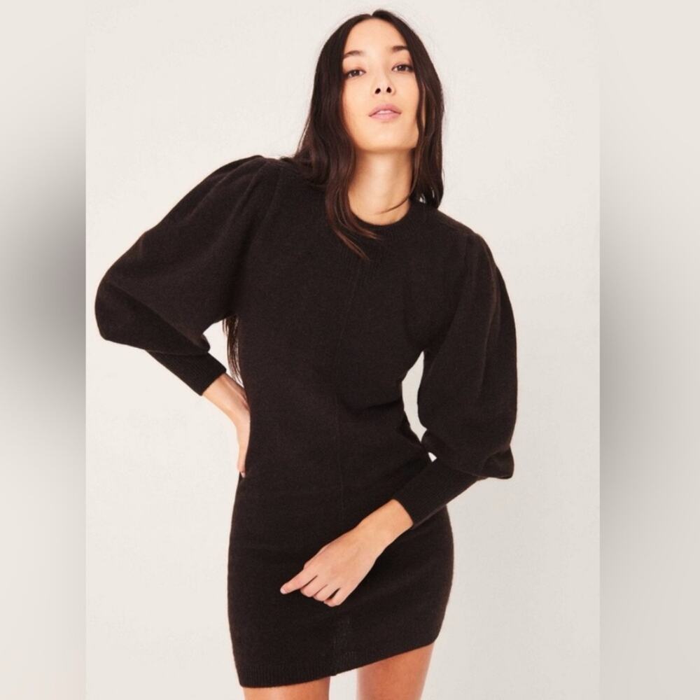 Ba&sh Marion Nancy Brown Wool Yak Puff Sleeve Sweater Mini Dress $495